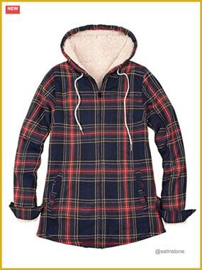 Women's Sherpa Lined Plaid Full Zip Flannel Jacket with Hood